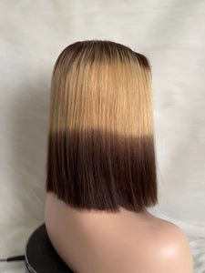 Kim k closure blonde bob wig 2*6 Closure Lace Bone straight Super Double drawn vietnam hair Bob wig