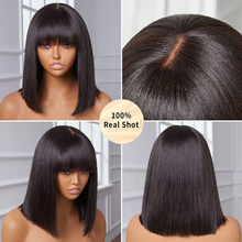 Load image into Gallery viewer, Human Hair Short Bob Wig With Bangs Black and Blonde bob wig with fringe