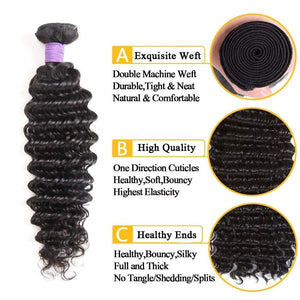 Brazilian Deep Wave Bundles with Closure 10A Virgin Human Hair Bundles with Closure Wet and Wavy Curly Hair Weave 3 Bundles with Lace Closure Free Part