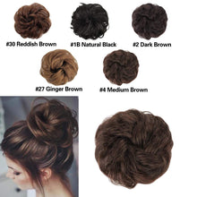 Load image into Gallery viewer, 100% Really Bun Human Hair 2 PCS Messy Bun Scrunchy Wave Curly Chignon Hair Piece for Women Kids and Wedding Updo Donut Hair Clip Extension Ponytails