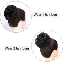 Load image into Gallery viewer, 100% Really Bun Human Hair 2 PCS Messy Bun Scrunchy Wave Curly Chignon Hair Piece for Women Kids and Wedding Updo Donut Hair Clip Extension Ponytails